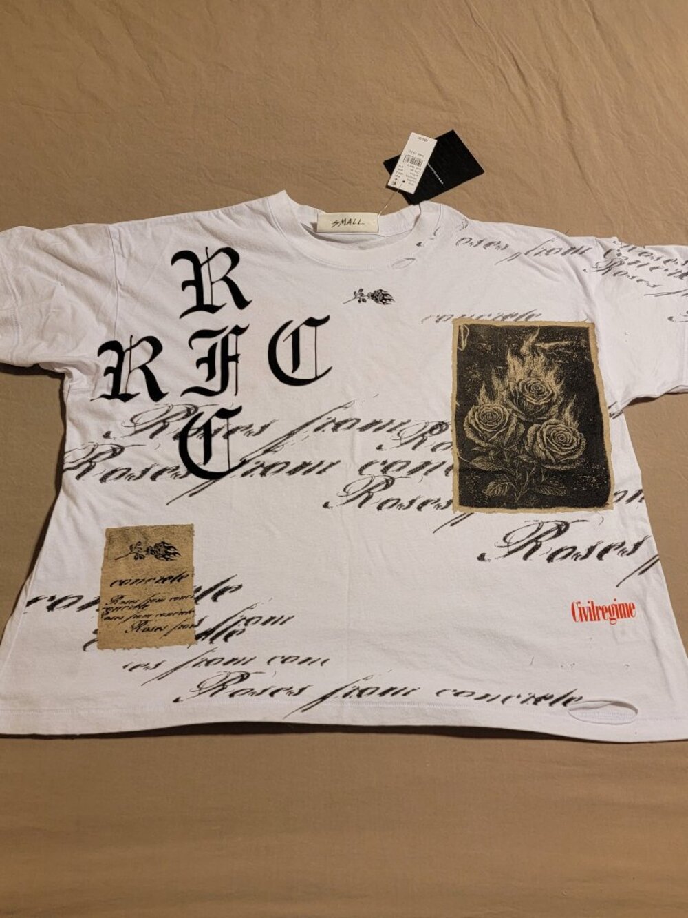 Civil Eternal Rose Distressed T-Shirt Off White Small NWT PacSunCivil Eternal Ro